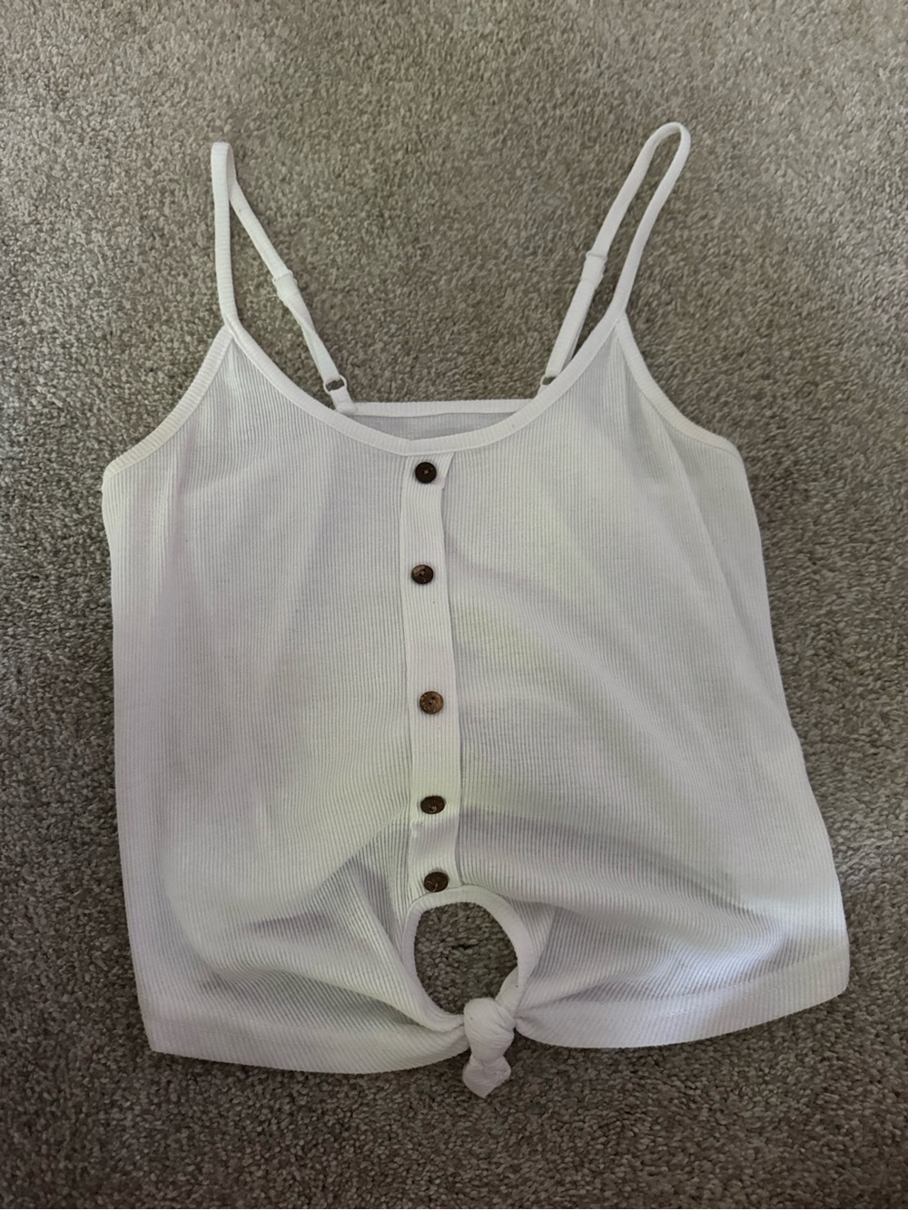White Button-Front Ribbed Tank Top with Tie